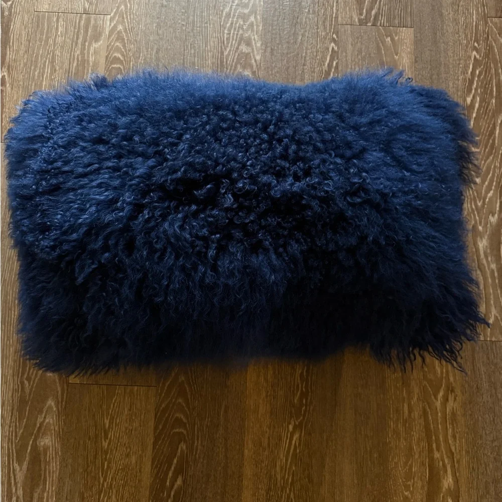 Z Gallerie Midnight Blue Mongolian Fur Pillow